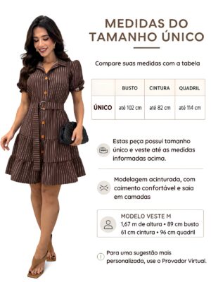Tabela de Medidas do Vestido Listrado Princesa Com Cinto E Gola Cafe