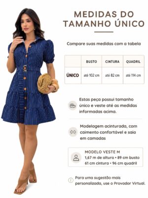 Tabela de Medidas - Vestido Listrado Princesa Com Cinto E Gola Marinho