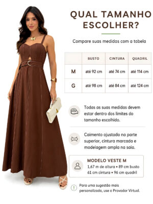 Dondoca_com_br Vestido Longuete Marrant Detalhe Abertura E Cinto Cafe