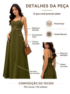 Dondoca_com_br Vestido Longuete Marrant Detalhe Abertura E Cinto Verde Oliva 2 0