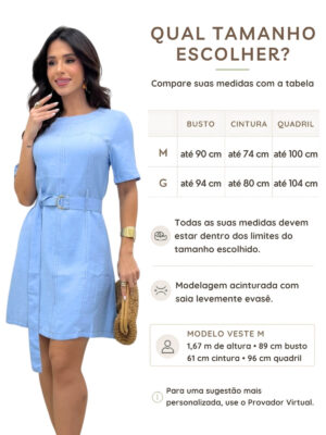 Dondoca_com_br Vestido Pespontado Com Cinto Azul