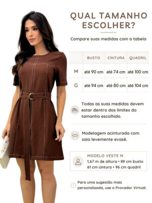 Dondoca_com_br Vestido Pespontado Com Cinto Cafe