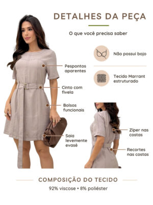 Dondoca_com_br Vestido Pespontado Com Cinto Nude