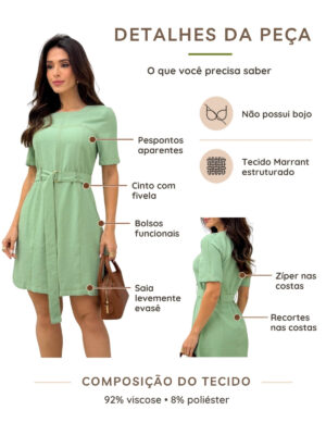 Dondoca_com_br Vestido Pespontado Com Cinto Pistache