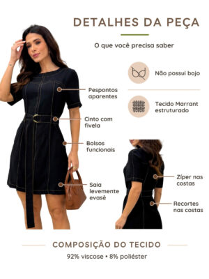 Dondoca_com_br Vestido Pespontado Com Cinto Preto