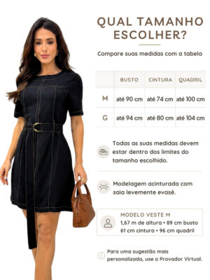 Dondoca_com_br Vestido Pespontado Com Cinto Preto