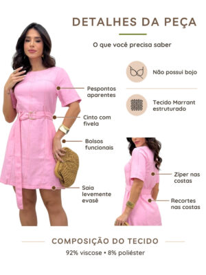 Dondoca_com_br Vestido Pespontado Com Cinto Rosa
