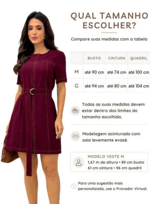 Dondoca_com_br Vestido Pespontado Com Cinto Vinho