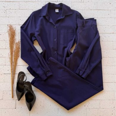 Dondoca_com_br Conjunto Linho Camisa Alongada E Pantalona Marinho