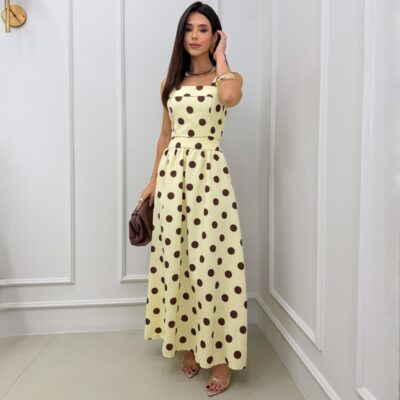 Dondoca_com_br Conjunto Poa Cropped E Saia Longa Amarelo