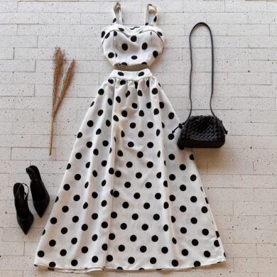 Dondoca_com_br Conjunto Poa Cropped E Saia Longa Off