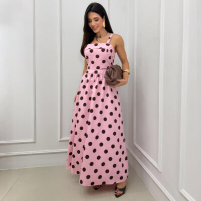 Dondoca_com_br Conjunto Poa Cropped E Saia Longa Rose