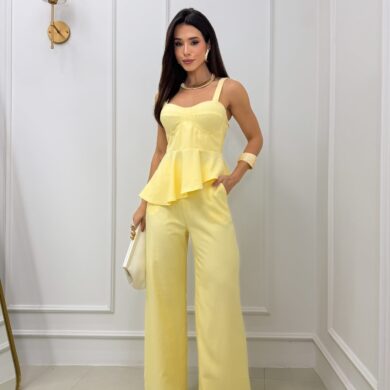 Dondoca_com_br Conjunto Regata Peplum Assimetrico E Pantalona Amarelo