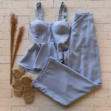 Dondoca_com_br Conjunto Regata Peplum Assimetrico E Pantalona Azul