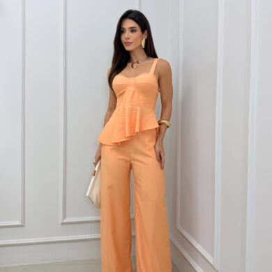 Dondoca_com_br Conjunto Regata Peplum Assimetrico E Pantalona Laranja