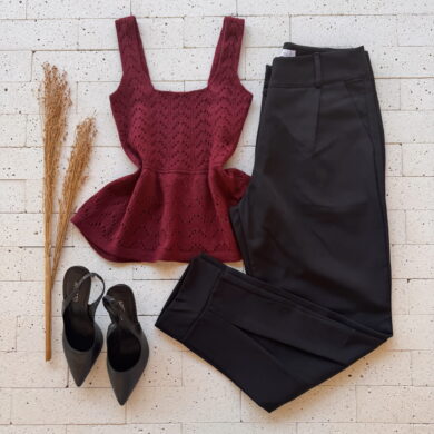 Dondoca_com_br Regata Modal Peplum Ponto Detalhado Vinho