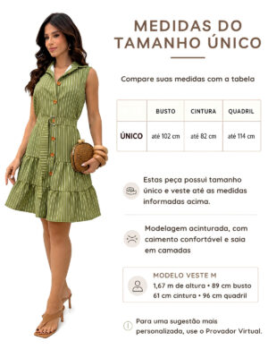 Dondoca_com_br Vestido Listrado Com Cinto E Gola Pistache