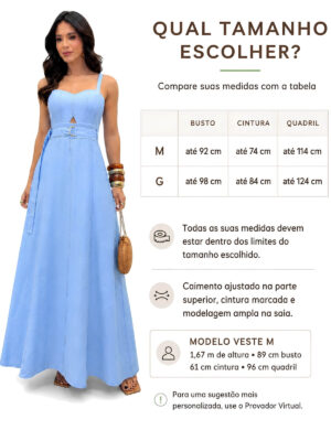 Dondoca_com_br Vestido Longuete Marrant Detalhe Abertura E Cinto Azul