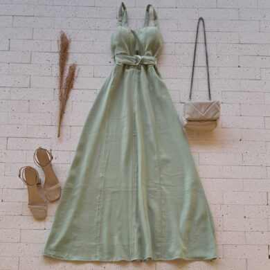 Dondoca_com_br Vestido Longuete Marrant Detalhe Abertura E Cinto Pistache