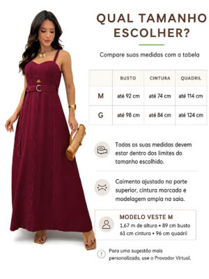 Dondoca_com_br Vestido Longuete Marrant Detalhe Abertura E Cinto Vinho