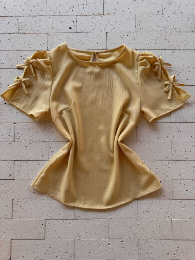 Dondoca_com_br Blusa Detalhe Lacinhos Na Manga Amarelo
