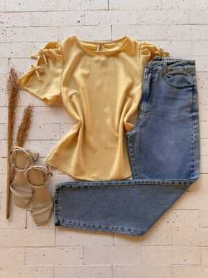 Dondoca_com_br Blusa Detalhe Lacinhos Na Manga Amarelo