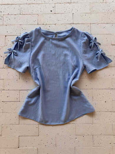 Dondoca_com_br Blusa Detalhe Lacinhos Na Manga Azul