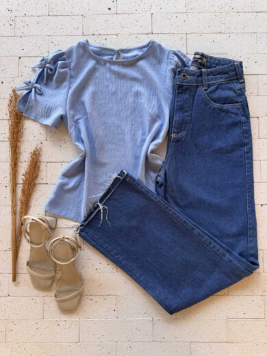 Dondoca_com_br Blusa Detalhe Lacinhos Na Manga Azul