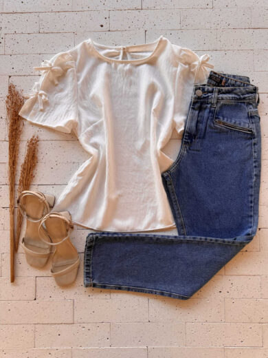 Dondoca_com_br Blusa Detalhe Lacinhos Na Manga Off