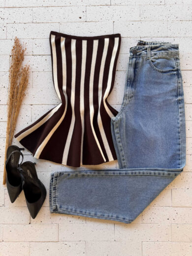 Dondoca_com_br Blusa Modal Tomara Que Caia Peplum Listrada Cafe