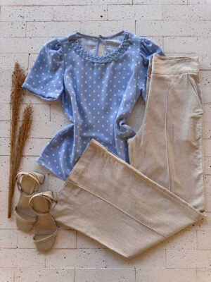 Dondoca_com_br Blusa Poa Decote Trancado Azul