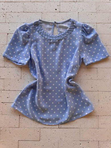 Dondoca_com_br Blusa Poa Decote Trancado Azul