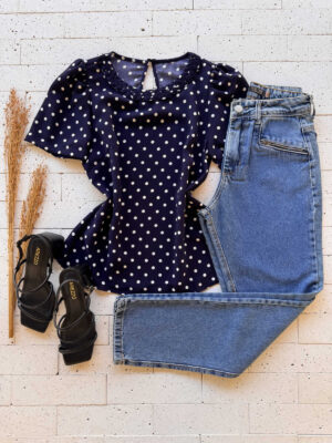 Dondoca_com_br Blusa Poa Decote Trancado Marinho