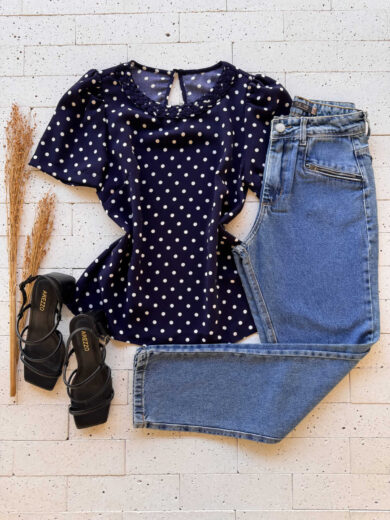 Dondoca_com_br Blusa Poa Decote Trancado Marinho