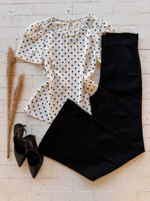 Dondoca_com_br Blusa Poa Decote Trancado Off