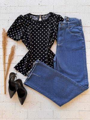 Dondoca_com_br Blusa Poa Decote Trancado Preta