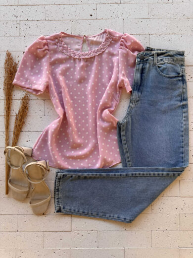Dondoca_com_br Blusa Poa Decote Trancado Rosa