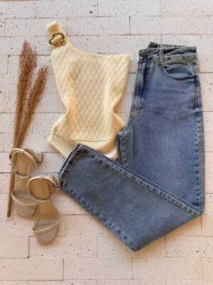 Dondoca_com_br Body Modal Um Ombro So Detalhe Fivela Creme