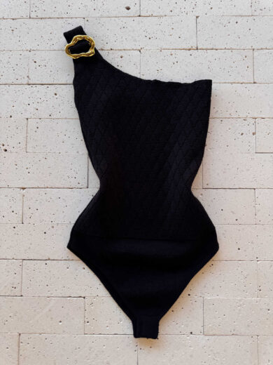 Dondoca_com_br Body Modal Um Ombro So Detalhe Fivela Preto