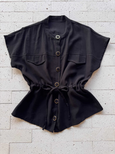 Dondoca_com_br Conjunto Blusa Botoes E Lacinho E Short Preto