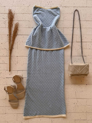 Dondoca_com_br Conjunto Poa Modal Peplum E Saia Midi Azul