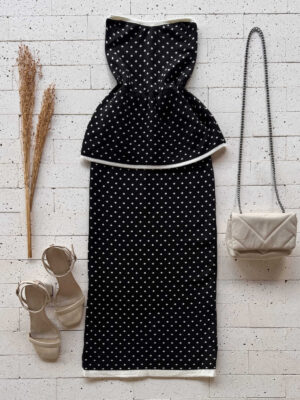 Dondoca_com_br Conjunto Poa Modal Peplum E Saia Midi Preto