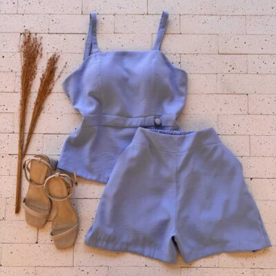 Dondoca_com_br Conjunto Regata Com Botao Lateral E Short Azul
