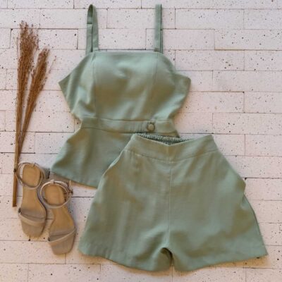 Dondoca_com_br Conjunto Regata Com Botao Lateral E Short Pistache