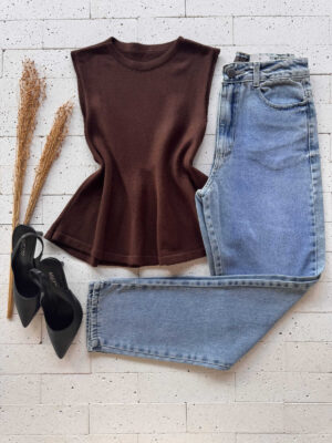 Dondoca_com_br Regata Modal Peplum Basica Cafe