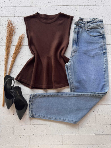 Dondoca_com_br Regata Modal Peplum Basica Cafe