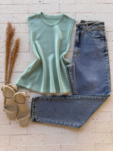 Dondoca_com_br Regata Modal Peplum Basica Menta