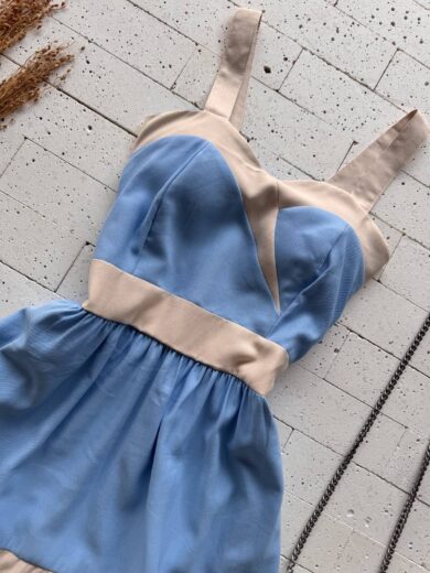 Dondoca_com_br Vestido Com Bojo Marrant Detalhe Bicolor Azul