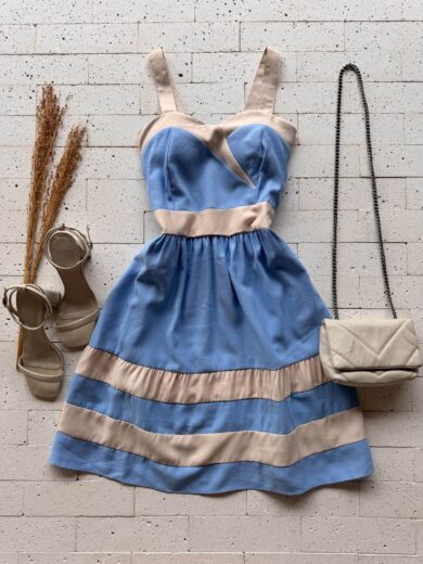 Dondoca_com_br Vestido Com Bojo Marrant Detalhe Bicolor Azul
