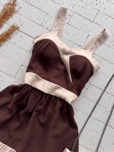 Dondoca_com_br Vestido Com Bojo Marrant Detalhe Bicolor Cafe
